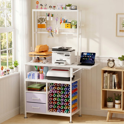 Large Foldable Heat Press Table with Storage, Pegboard and Hooks, Heat Press Stand with Vinyl Holder and Drawer, Metal Craft Table Workbench for DIY S