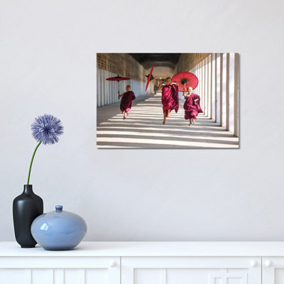 Three Monks Running, Burma 1 Piece Wrapped Canvas Wall Art