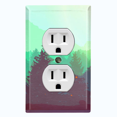 Campfire Green Sky Nature Themed 1 - Gang Duplex Outlet Standard Wall Plate