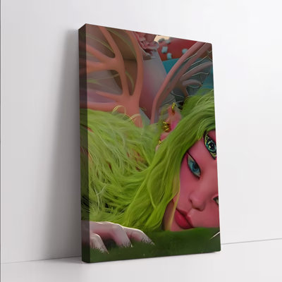 1 pièce, art mural, affiche, fantaisie fantaisiste, fée aux cheveux verts, toile, impression de créature mythique pour la maison