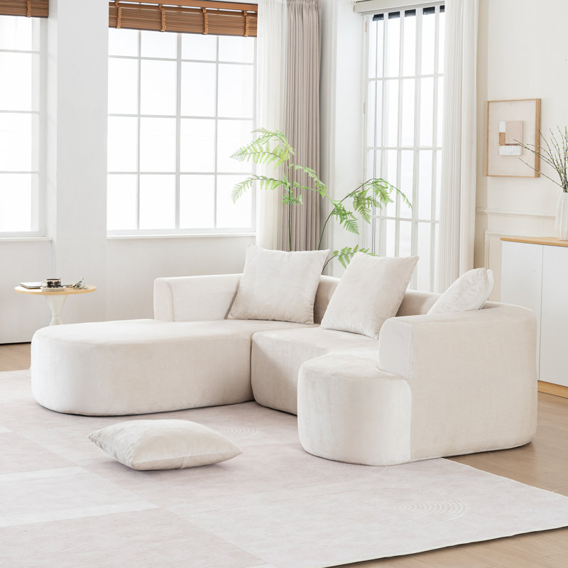 Desmond Upholstered Boneless Sectional Sofa with Deep Seat & Pillows, Beige Corduroy