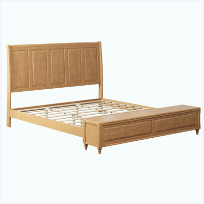 Bed Frame King Size Solid Wood Bed Frame with Headboard and Storage Bench Chest Natural Wood