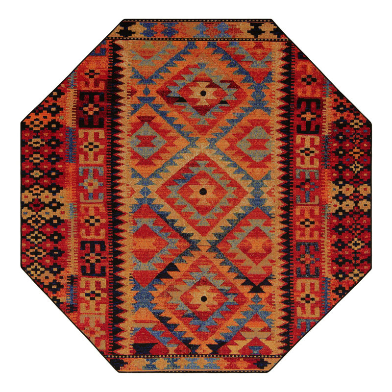 Tapis d'intérieur / extérieur en polypropylène tissé à la machine Lidio - rouge / jaune / bleu