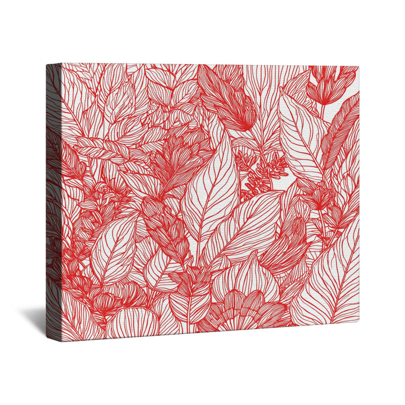 Floral Line Art Illustration sur toile tendue en plusieurs tailles, 12 x 12 pouces