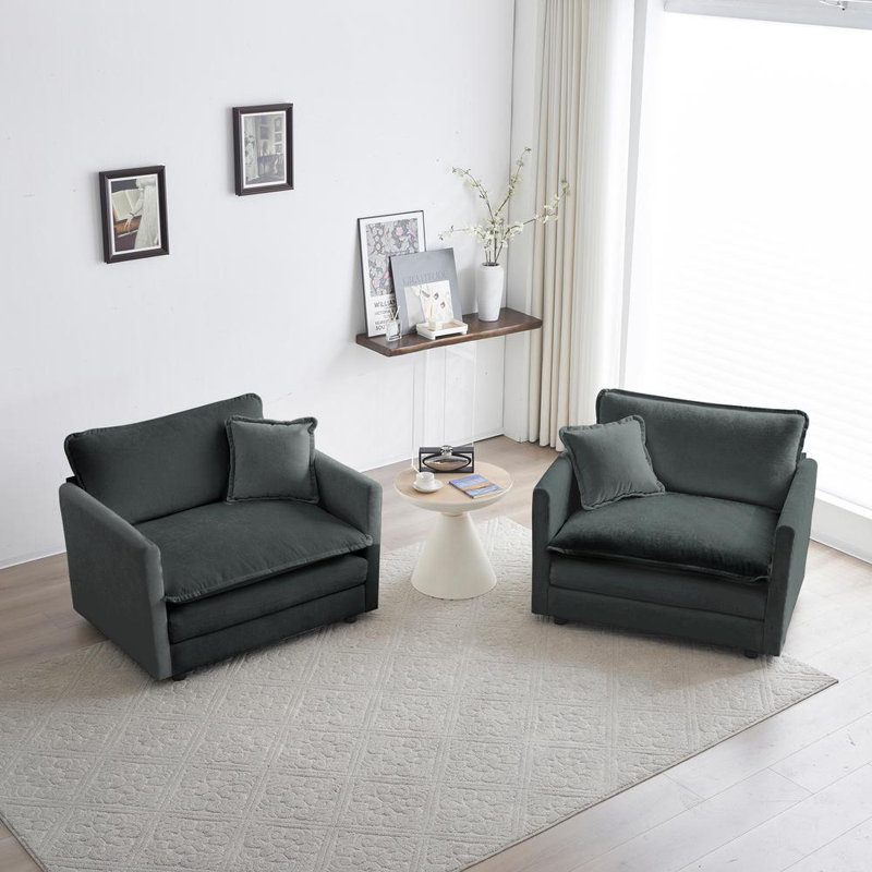 Chaises d'appoint en chenille avec coussins décoratifs, Gray Chenille