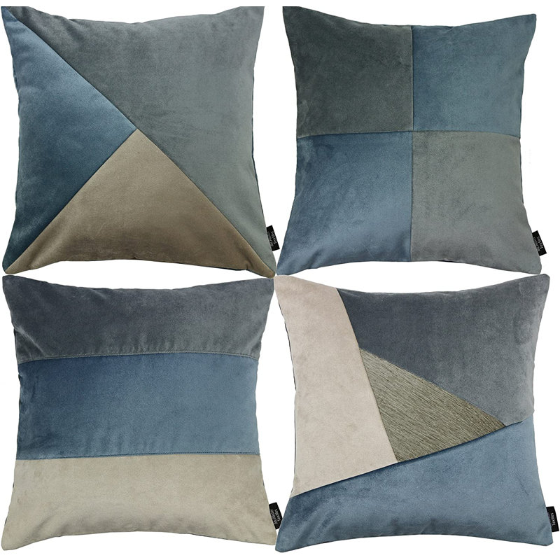 Patchwork Square Throw Cushion, Gold/Blue/Grey