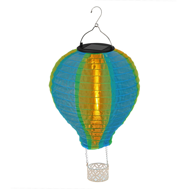 13"H Solar Hot Air Balloon with Flame LED Lights, Green