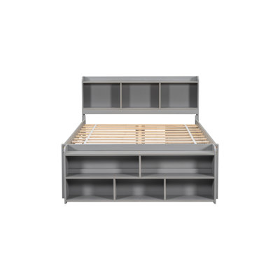 Grey Full Bed Featuring Strong Storage Headboard And End Solutions Size With Bookcase Practical