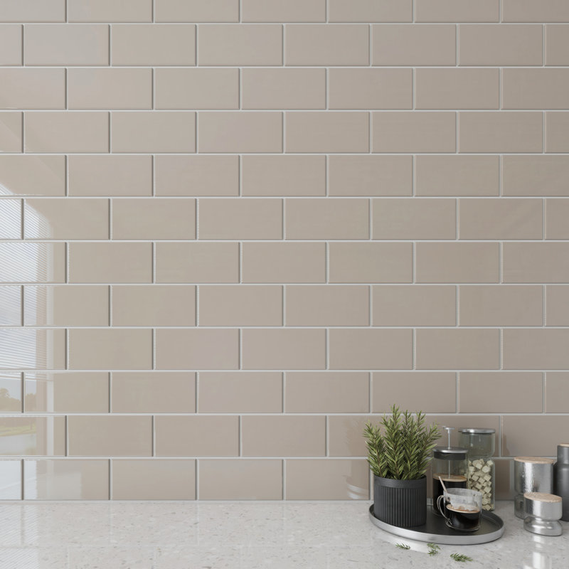 Subway Glass Tile 3" x 6", Light Taupe