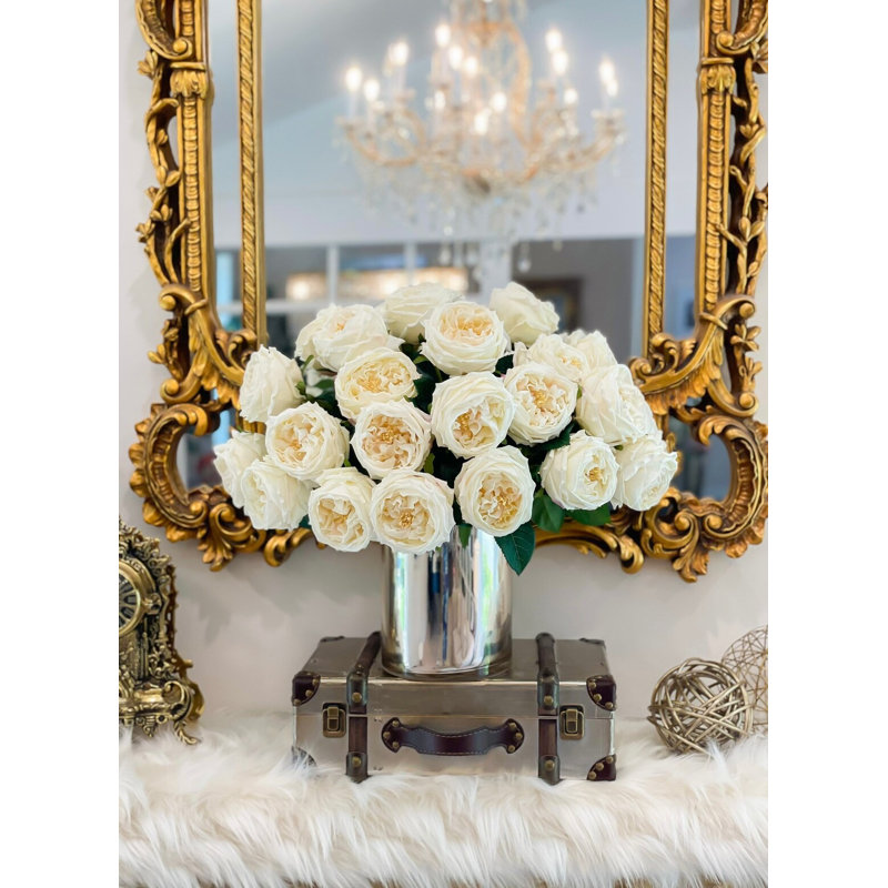 Luxury Large Real Touch Austin Rose Stems – Ivory/Champagne English Roses For Home Décor