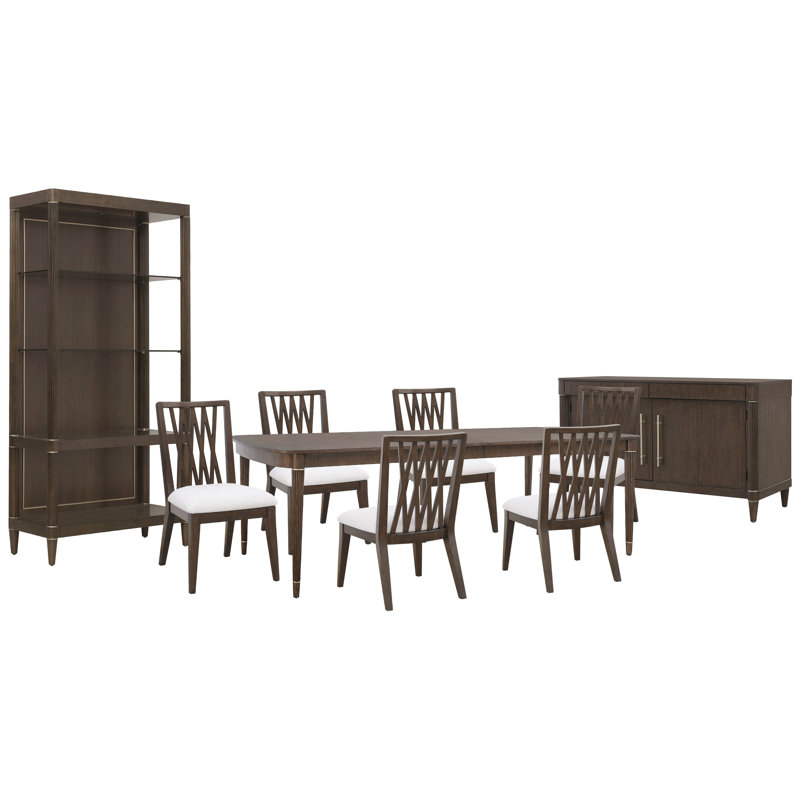 Leg Dining Table, 9 pièces: table, 6 chaises, desserte, étagère