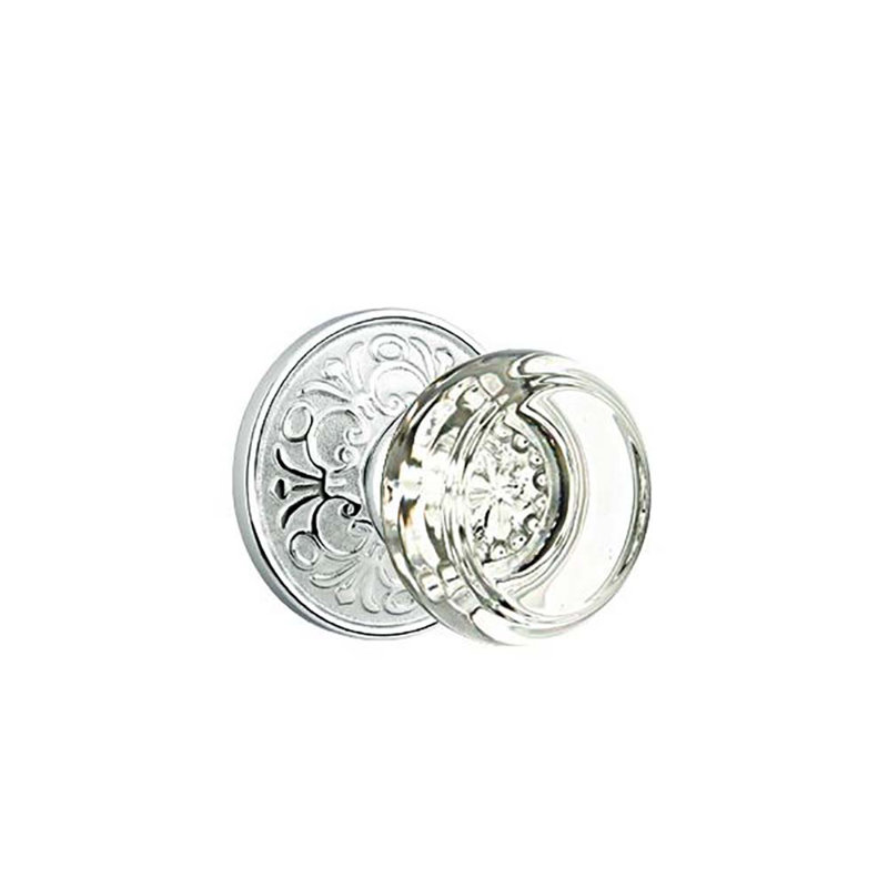 Ensemble de boutons de passage Emtek avec rosette Lancaster et bouton en verre Georgetown, Chrome poli
