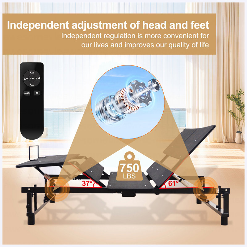 Queen Size Adjustable Bed Base Frame with Head & Foot Incline, Wireless Remote, Zero Gravity Mode, Quiet Motor, Black