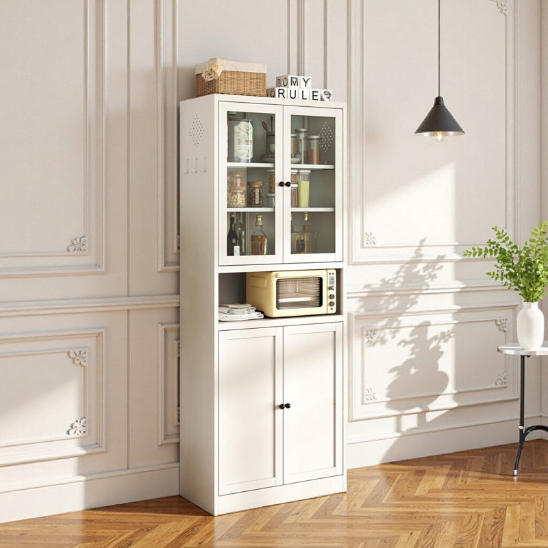 Grand garde-manger en métal blanc de 72 po avec portes en verre - structure en acier inoxydable robuste, tablettes réglables, rangement pour cuisine et salle de bain autoportant