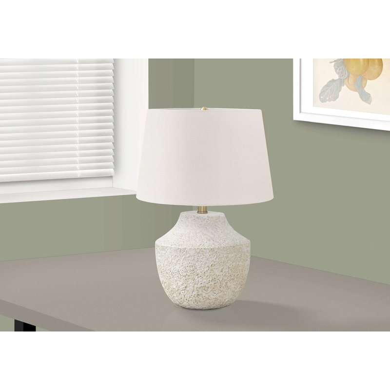 Lighting, H 20 po, lampe de table, béton crème, abat-jour, moderne, Blanc