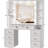 Dressing Table, Lights, Mirror, Drawers, Ports, Brightness Control, Hair Dryer Holder, Bedroom Vanity Desk, Glass Top, Stool, Charging