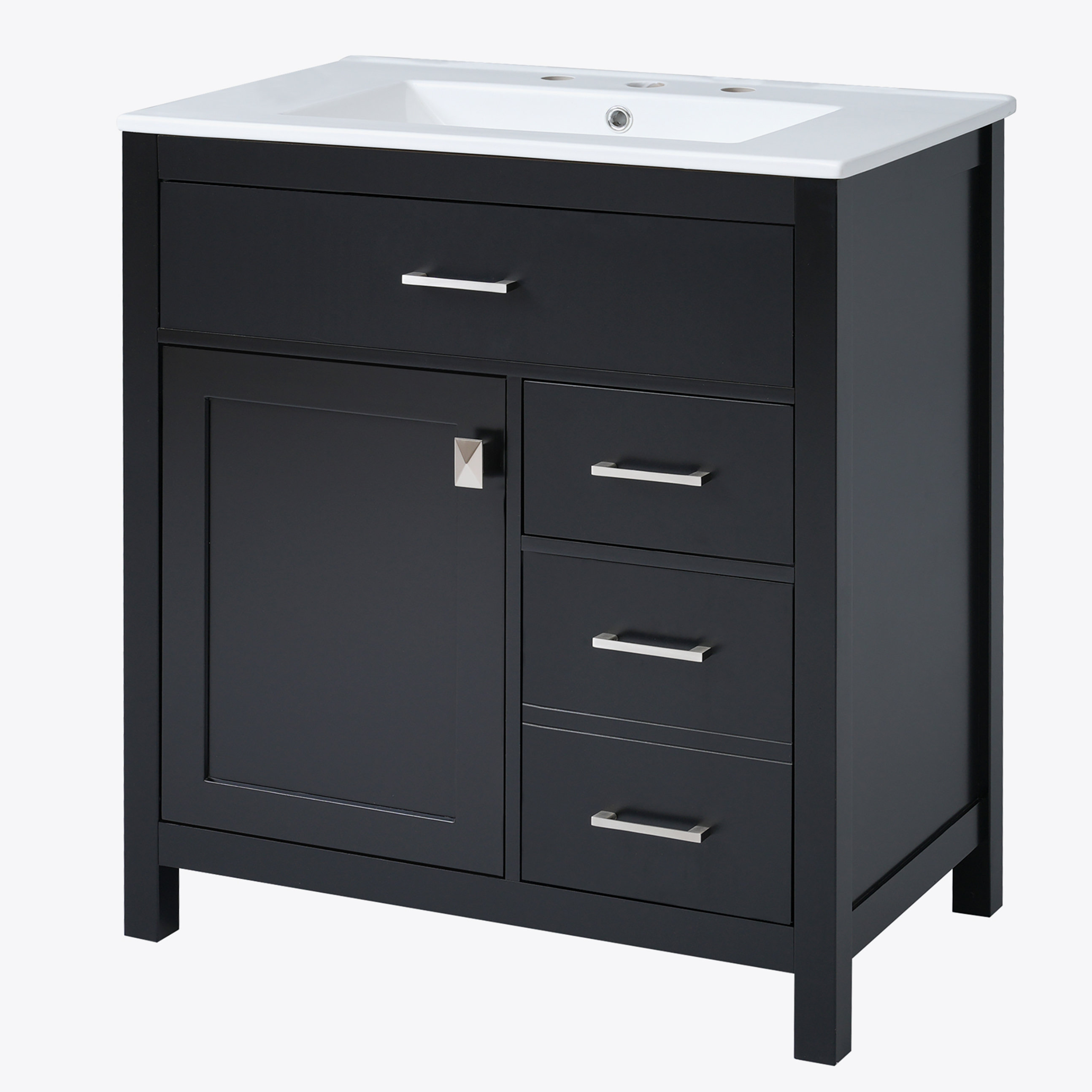 Winston Porter 30-Inch Black Bathroom Vanity with Ceramic Sink and Ample Storage - Ideal Choice ...