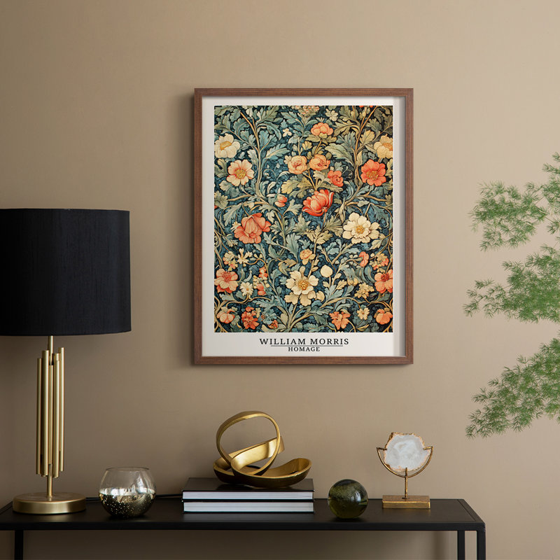 Imprimé encadré en bois massif de la série DORCLCLXXIV de Wm Morris_HMOAI50886, Noyer, 30" H x 24" W