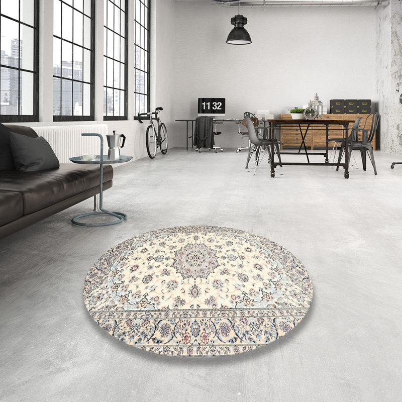 Tapis décoratif beige oriental shayaan, Rond 4 pi