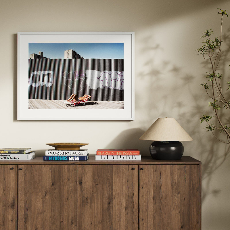 Brighton Beach Boardwalk Print by Barbara Alper, W 32" x H 24", White Maple