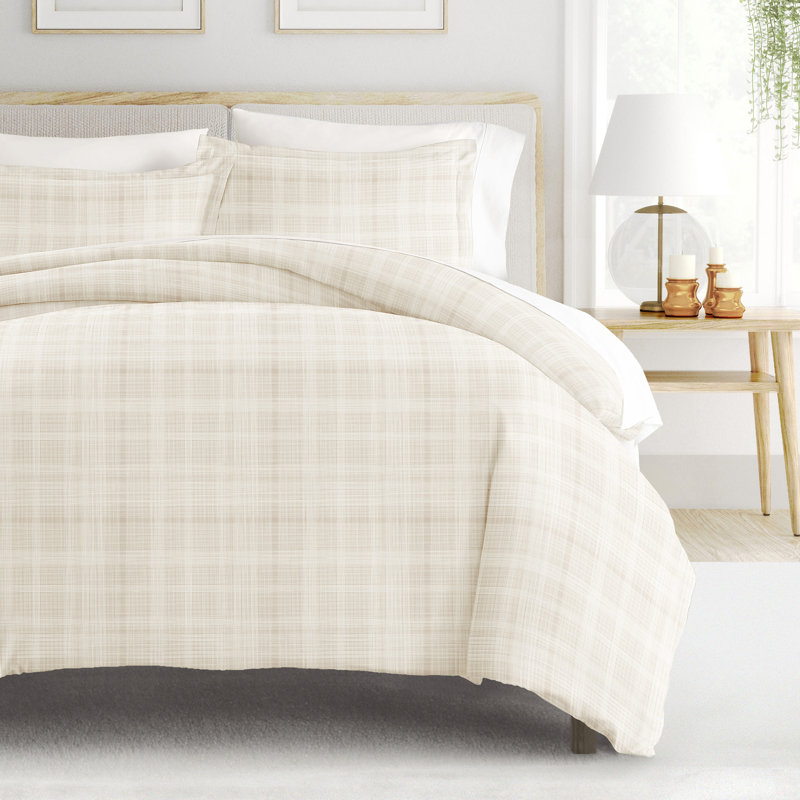 Ray Twin/Twin XL Beige Plaid Microfiber Duvet Cover Set