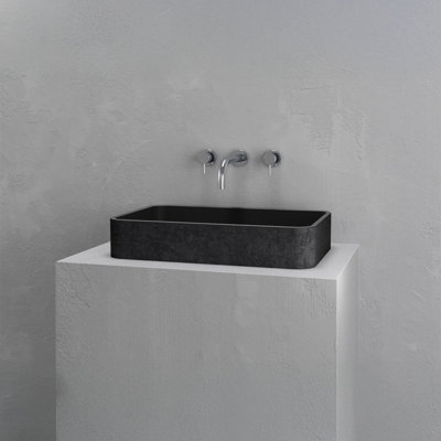 Vast Studio 21.5” L x 13.8” W Textured Black Concrete Black/Black Rectangular Countertop Vessel Bathroom Sink