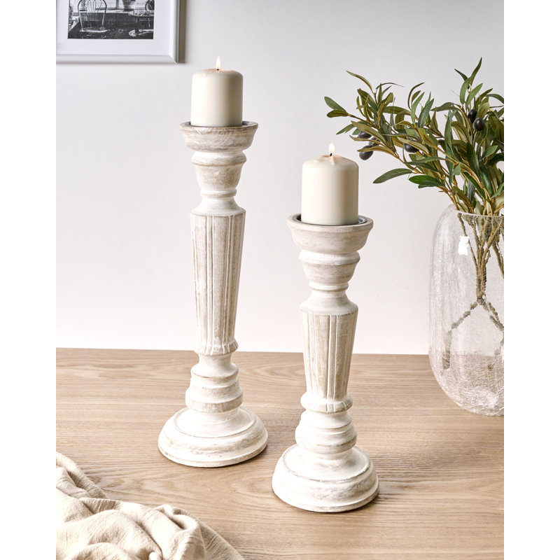 2 Piece Solid Wood Tabletop Candlestick Set