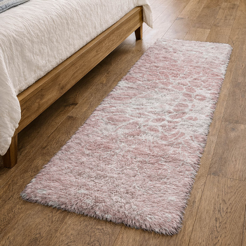Tapis à poil long de qualité supérieure lavable à la machine ADS653, Rose, Tapis de couloir 2 pi 3 po x 7 pi 6 po