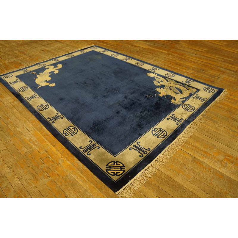Tapis de couloir en soie rétro bleu marine