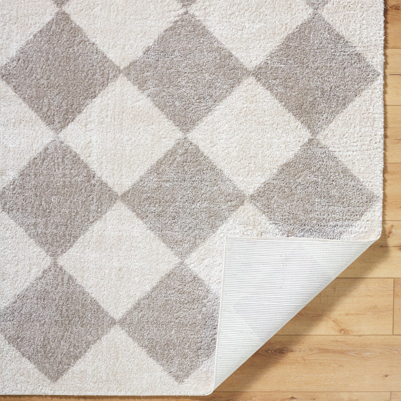 Grey Modern Washable Shaggy Rug, Chequered Anti-Slip Rug For Living Room, Dining Room, Bedroom, Kitchen