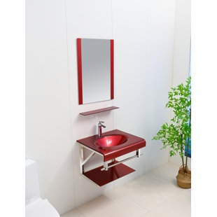 Lorixon Modern Wall-mounted Bathroom Vanity Set, Glass Top With Sink, Mirror And Shelves, Contemporary Floating Design