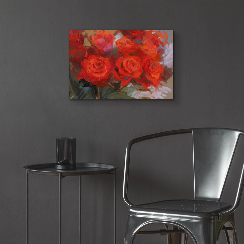 «Crimson Roses» par Christine Debrosky, art mural en verre acrylique, H 16 po x l 24 po x P 0,2 po