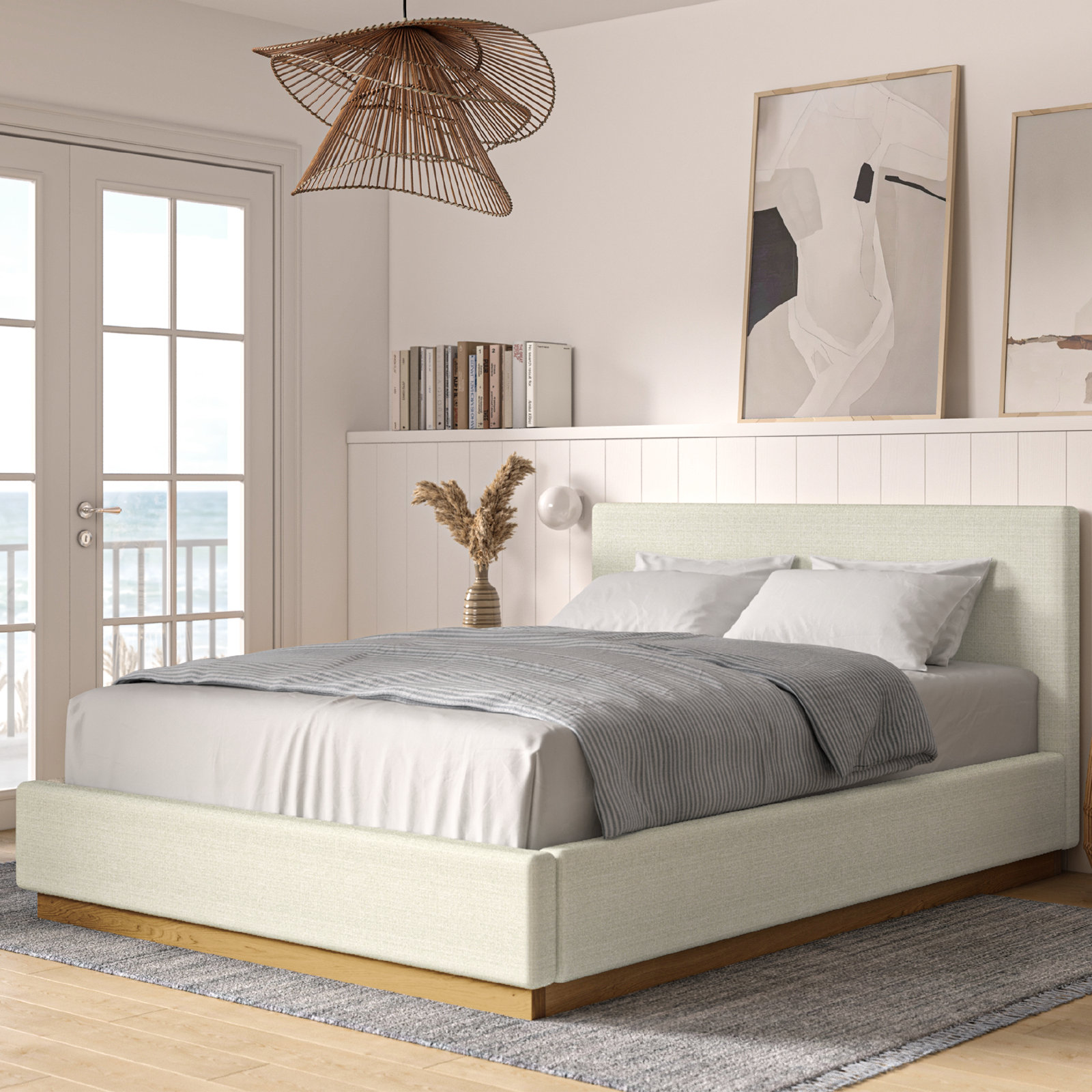 Drago Upholstered Platform Bed, Queen, Natural