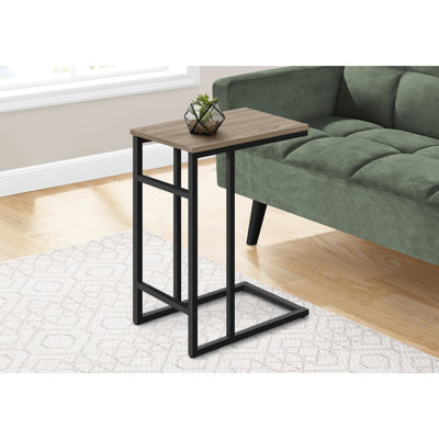 Élégante table de bout en C pour la chambre à coucher - stratifié brun, base moderne en métal taupe