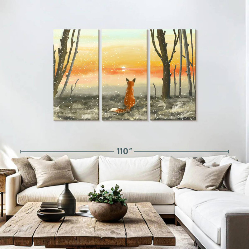 Fox Watching Winter Sunset, 48" H x 74" W