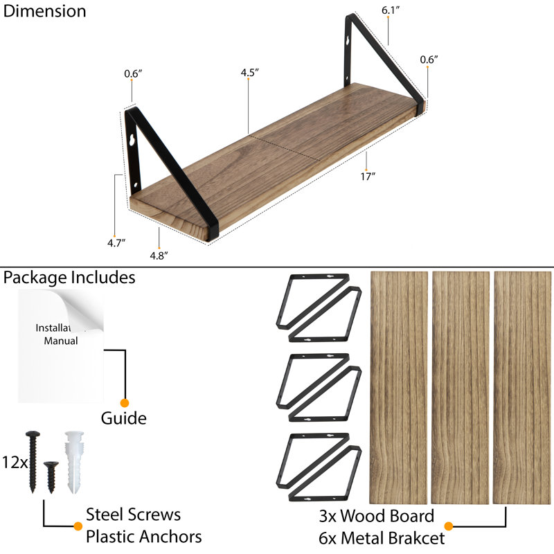 Asem 3 Piece Wood Bracket Shelf