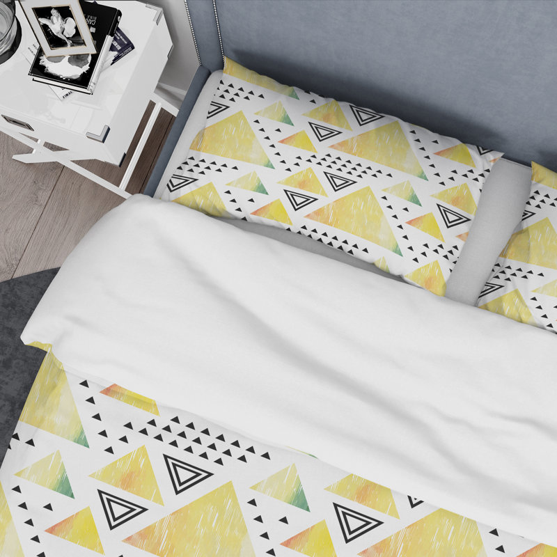 Modern & Contemporary Polyester Twill Geometric Shapes Duvet Cover, Full/Queen Duvet Cover + 2 Shams, Triangular Retro IV