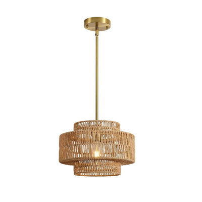 12.4” Boho Rattan Chandelier Light Fixture