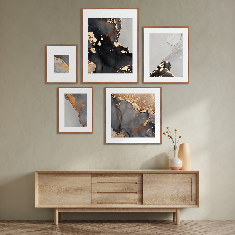 Capullo Wood Picture Frame - Set of 5 with Mat, Brown Walnut