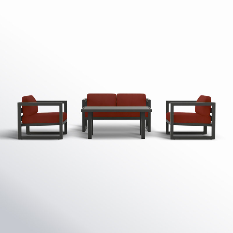 Avion 4 Piece Sofa Seating Group with Sunbrella Cushions, Canvas Charcoal Sunbrella® Canvas, Slate, 25" H x 54" W x 25.5" D 