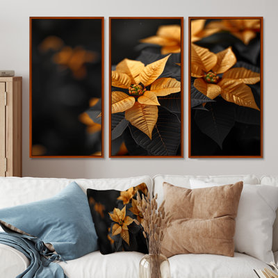 «Gamino Yellow Poinsettias Luminous Luxury II», ensemble d'art mural poinsettias
