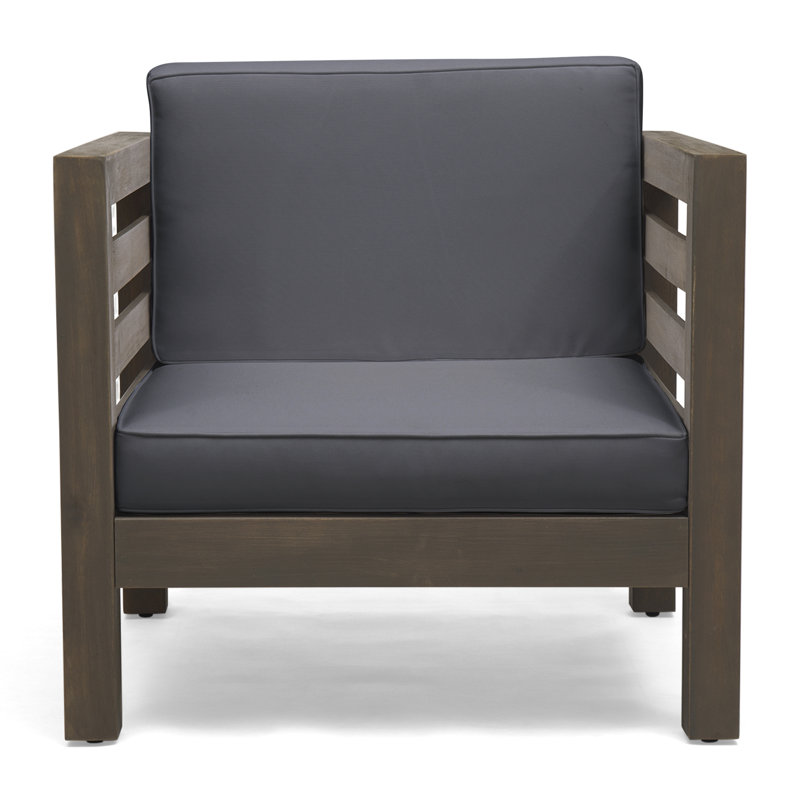 Fauteuil club gris Mid-Century de style moderne avec composition en bois et coussins