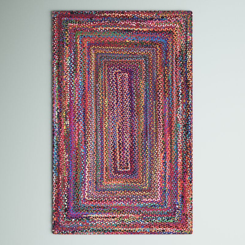 Handmade Braided Bohemian Cotton Multicolor Area Rug, Square 10'