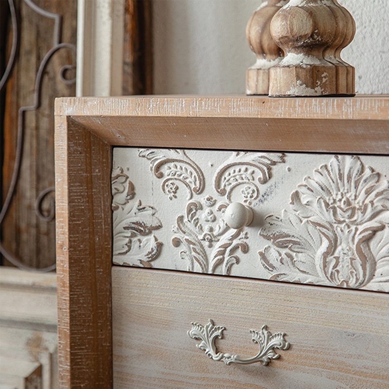 Rustic Retro Solid Wood Carved Accent Cabinet
