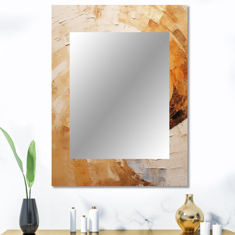 Beige Spiral Poteries - miroir abstrait en spirale, miroir mural beige unique, impression sur métal, 40 po x 30 po