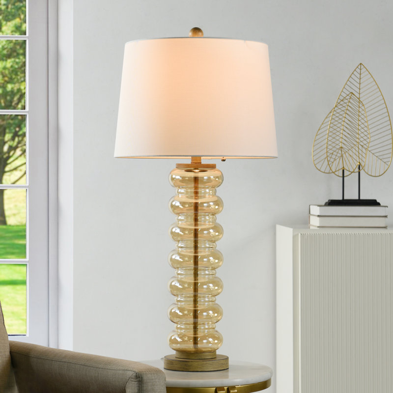 Seybert - Transitional Table Lamp - Amber Opulance - Shade, Off-White