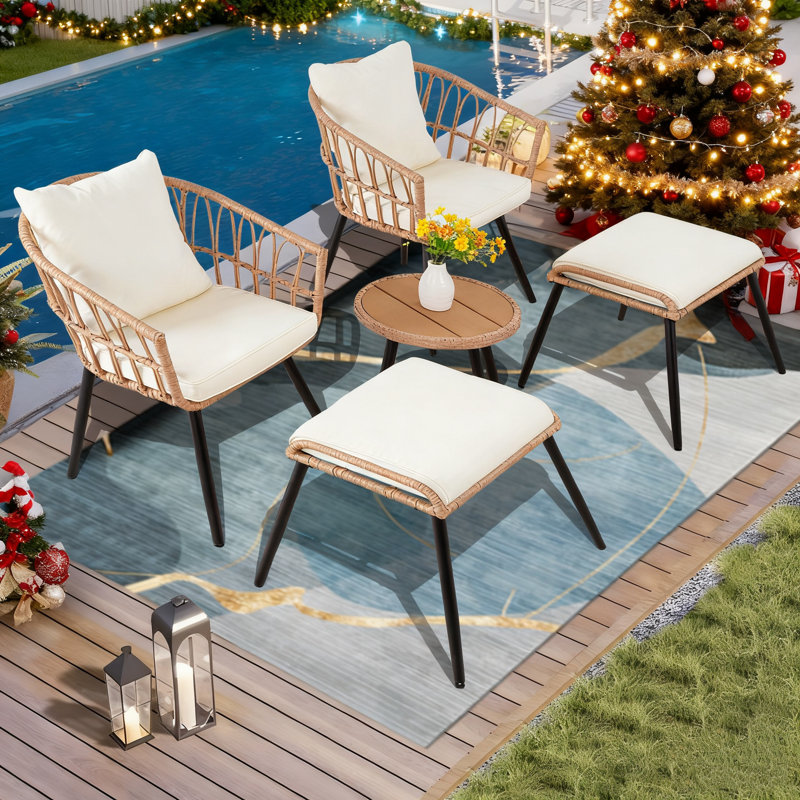 Ensemble de conversation pour patio pour 2 personnes avec coussins, Beige, Beige / noir