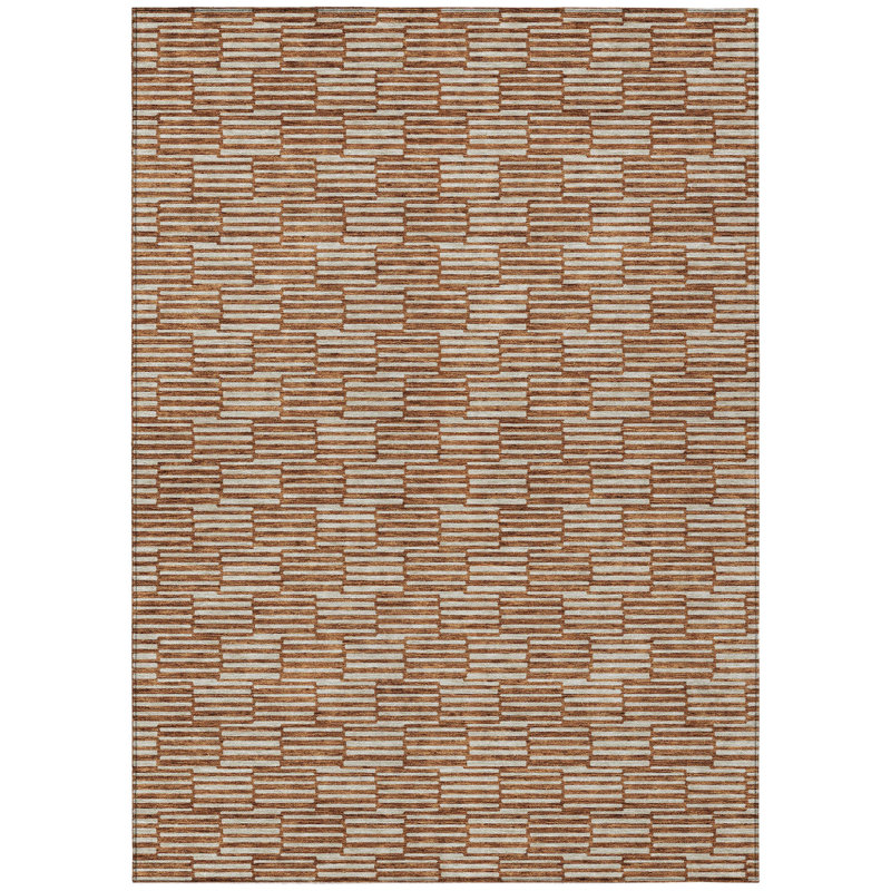 Tapis extérieur lavable à motif géométrique cuivre et beige 3 pi x 5 pi