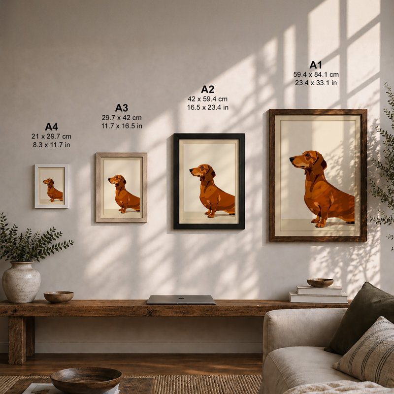 Dachshund in Profile Minimalist - Framed Print, A1 - 84.1 x 59.4 cm, White