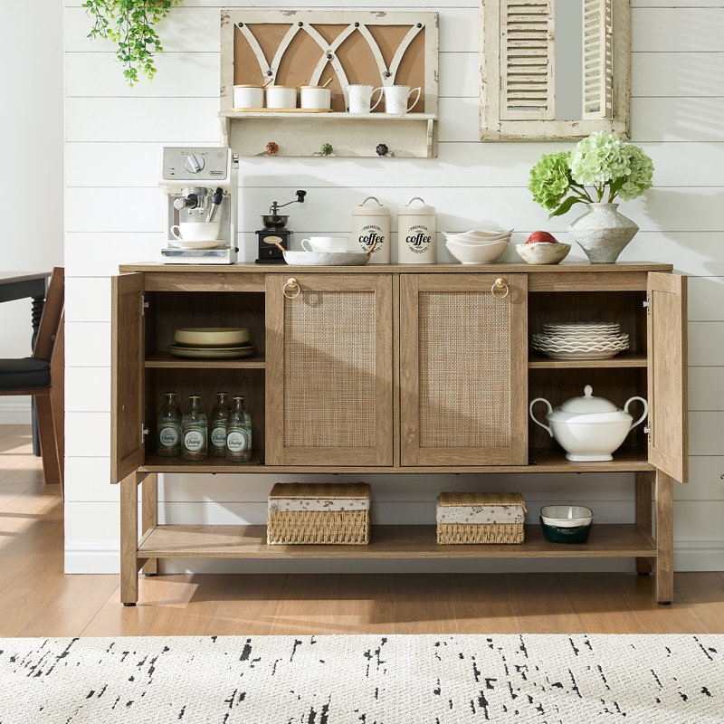Buffet polyvalent avec 4 portes et 1 tablette ouverte Pomodoro Boho, Carbone cerise